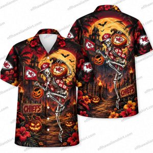 Kansas City Chiefs Skeleton Stadium Night Halloween Hawaiian Shirt