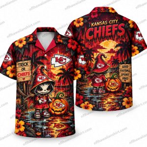 Kansas City Chiefs Skeleton Trick-or-Treat Halloween Hawaiian Shirt