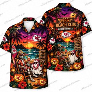 Kansas City Chiefs Spooky Beach Club Halloween Hawaiian Shirt