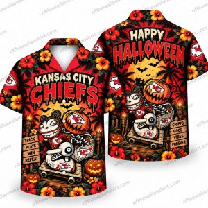 Kansas City Chiefs Stitched Skeleton Character Halloween Hawaiian Shirt