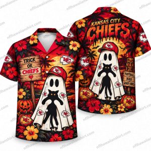 Kansas City Chiefs White Ghost Trick-or-Treat Halloween Hawaiian Shirt
