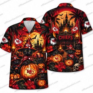 Kansas City Chiefs Witch Pumpkin Graveyard Halloween Hawaiian Shirt