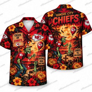 Kansas City Chiefs Zombie Hand Trick-or-Treat Halloween Hawaiian Shirt