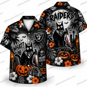 Las Vegas Raiders Black Cat Pumpkin Halloween Hawaiian Shirt Las Vegas Raiders Black Cat Pumpkin Halloween Hawaiian Shirt