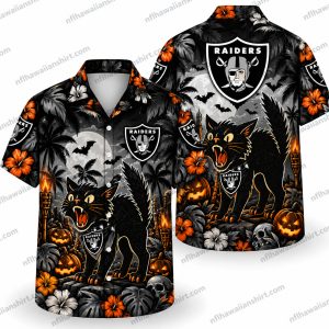 Las Vegas Raiders Black Cat Pumpkin Halloween Hawaiian Shirt