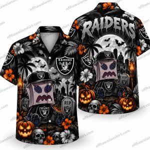 Las Vegas Raiders Ghost Tombstone Halloween Hawaiian Shirt