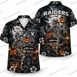 Las Vegas Raiders Haunted Moon Cemetery Halloween Hawaiian Shirt