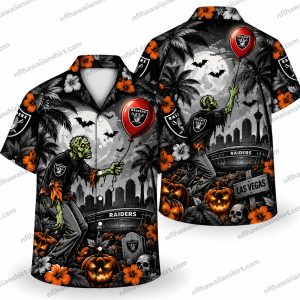 Las Vegas Raiders Haunted Moon Landscape Halloween Hawaiian Shirt