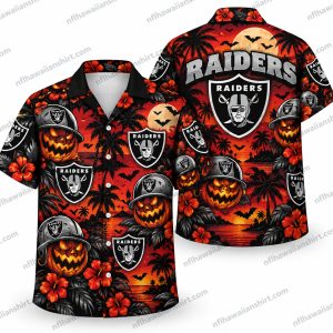 Las Vegas Raiders Jack-o’-Lantern Floral Repeat Halloween Hawaiian Shirt