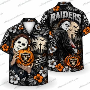 Las Vegas Raiders Michael Myers Red Night Halloween Hawaiian Shirt