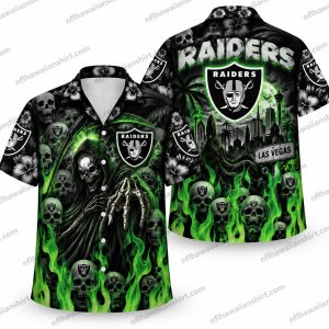 Las Vegas Raiders Neon Green Graveyard Halloween Hawaiian Shirt