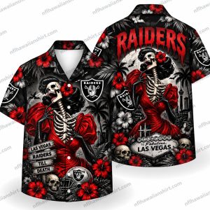 Las Vegas Raiders Red Skeleton Romance Halloween Hawaiian Shirt