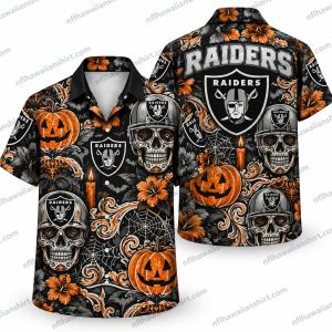 Las Vegas Raiders Skull Pumpkin Doodle Halloween Hawaiian Shirt