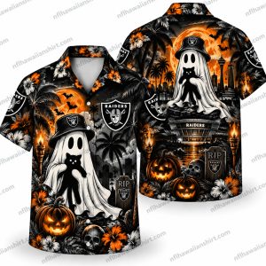 Las Vegas Raiders White Ghost Pumpkin Night Halloween Hawaiian Shirt Las Vegas Raiders White Ghost Pumpkin Night Halloween Hawaiian Shirt