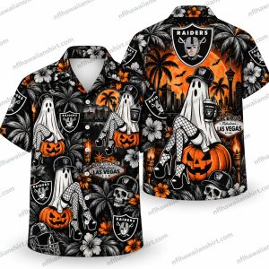 Las Vegas Raiders White Ghost Pumpkin Night Halloween Hawaiian Shirt