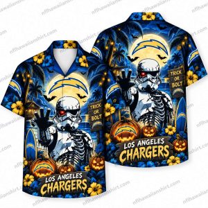 Los Angeles Chargers Armored Skeleton Moonlight Halloween Hawaiian Shirt