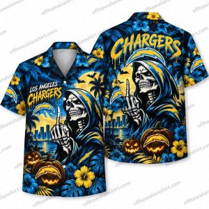 Los Angeles Chargers Grim Reaper Prayer Night Halloween Hawaiian Shirt