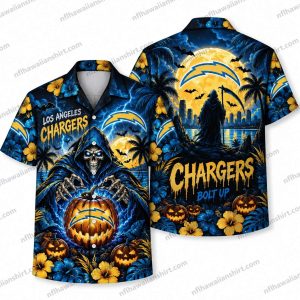 Los Angeles Chargers Grim Reaper Pumpkin Moon Halloween Hawaiian Shirt