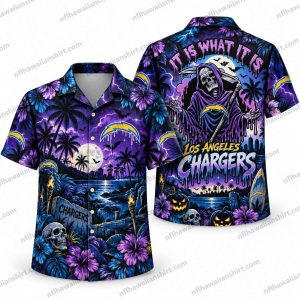 Los Angeles Chargers Grim Reaper Purple Night Halloween Hawaiian Shirt