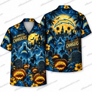 Los Angeles Chargers Haunted Graveyard Ghosts Halloween Hawaiian Shirt