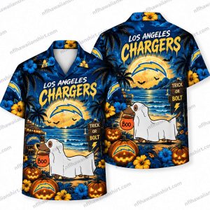 Los Angeles Chargers Sheet Ghost Beach Night Halloween Hawaiian Shirt