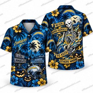 Los Angeles Chargers Skeleton Fan Warmth Halloween Hawaiian Shirt
