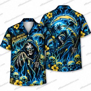 Los Angeles Chargers Spectral Reaper Skull Field Halloween Hawaiian Shirt
