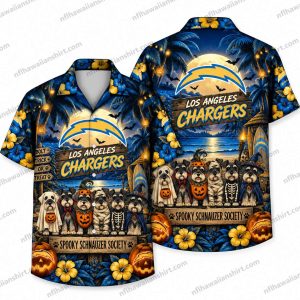 Los Angeles Chargers Spooky Schnauzer Society Halloween Hawaiian Shirt