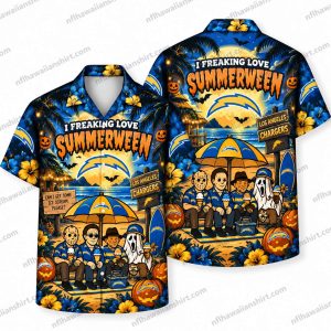 Los Angeles Chargers Summerween Horror Ensemble Halloween Hawaiian Shirt
