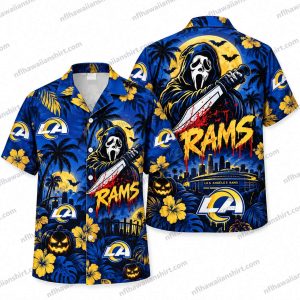 Los Angeles Rams Ghostface Chainsaw Night Halloween Hawaiian Shirt