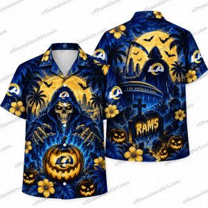 Los Angeles Rams Grim Reaper Pumpkin Graveyard Halloween Hawaiian Shirt