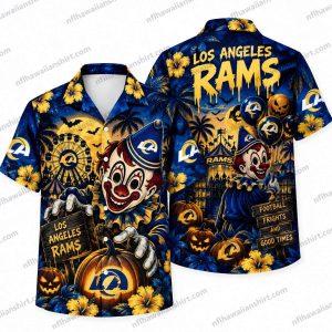 Los Angeles Rams Horror Clown Pumpkin Graveyard Halloween Hawaiian Shirt