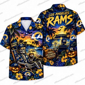Los Angeles Rams Skeleton Vacation Halloween Hawaiian Shirt