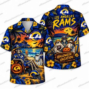 Los Angeles Rams Skeleton Vacation Halloween Hawaiian Shirt