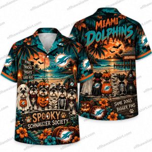 Miami Dolphins Costumed Dog Spooky Society Halloween Hawaiian Shirt