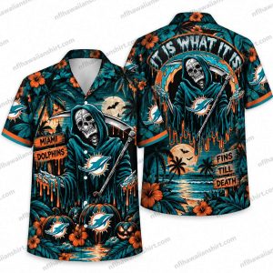 Miami Dolphins Grim Reaper Melting Team Emblem Halloween Hawaiian Shirt