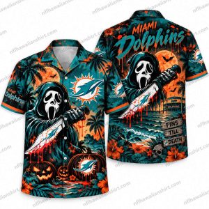 Miami Dolphins Long-Mask Slasher Chainsaw Shore Halloween Hawaiian Shirt