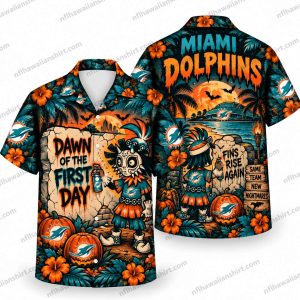 Miami Dolphins Skeleton Fan First Day Halloween Hawaiian Shirt