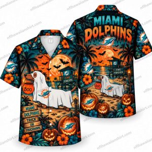 Miami Dolphins Snoopy Ghost Trick or Treat Halloween Hawaiian Shirt