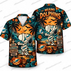 Miami Dolphins Snoopy Mummy Trick or Treat Halloween Hawaiian Shirt