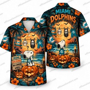 Miami Dolphins Snoopy Pumpkin Mask Night Halloween Hawaiian Shirt