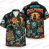 Miami Dolphins Skeleton Spooky Beach Club Halloween Hawaiian Shirt