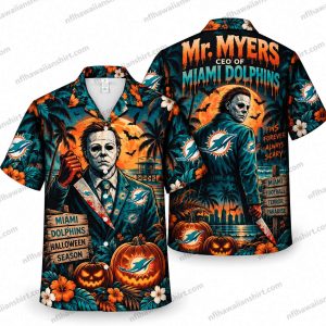 Miami Dolphins White Mask Horror Pumpkin Night Halloween Hawaiian Shirt