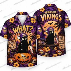 Minnesota Vikings Black Cat What Skol or Treat Halloween Hawaiian Shirt