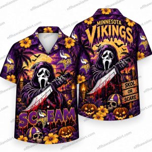 Minnesota Vikings Ghostface Scream Chainsaw Halloween Hawaiian Shirt