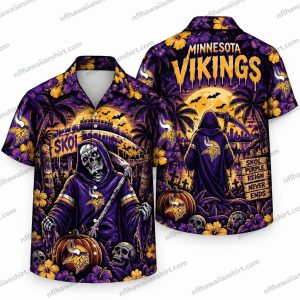 Minnesota Vikings Grim Reaper Skol Graveyard Halloween Hawaiian Shirt