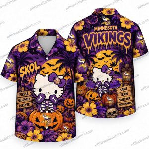 Minnesota Vikings Hello Kitty Pumpkin Skol Halloween Hawaiian Shirt