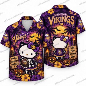 Minnesota Vikings Hello Kitty Skeleton Halloween Hawaiian Shirt