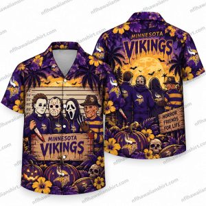 Minnesota Vikings Horror Friends for Life Halloween Hawaiian Shirt