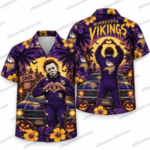Minnesota Vikings Michael Myers Car Night Halloween Hawaiian Shirt